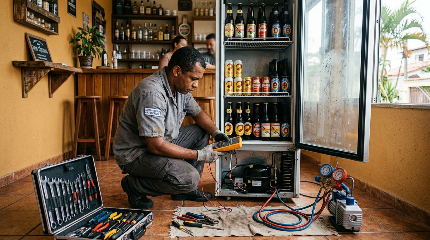 Substituição do termostato de uma cervejeira em Porto Alegre‑RS